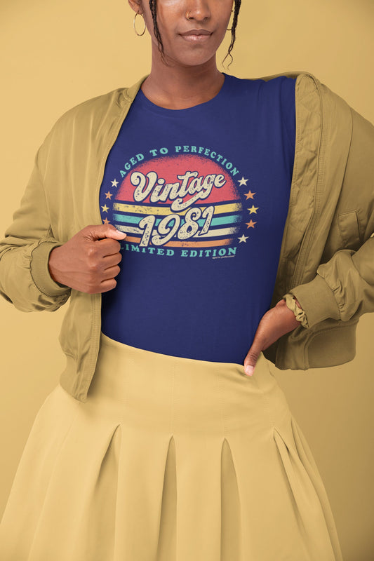 Retro 41st Birthday Shirt For Her - Women born in 1981 - Vintage 1981 Aged To Perfection Limited Edition T-shirt Gift idea SUN-1981