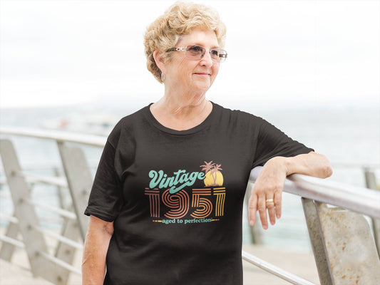 Retro Beach 70th Birthday Top For Him or Her, Women born in 1951 - Vintage 1951 shirt, Aged To Perfection, Palm Tree T-shirt Gift PALM-1951
