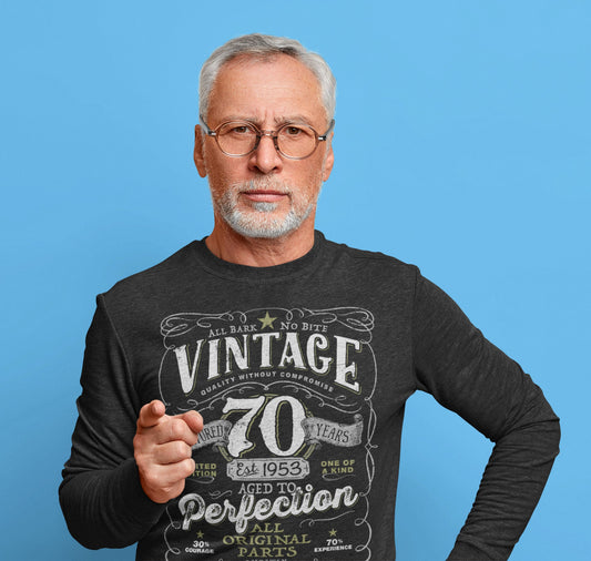 Vintage 70th Birthday T-shirt For Him - Aged To Perfection - Men and Women - Vintage 1953 Mostly Original Parts Gift idea. V-70-1953