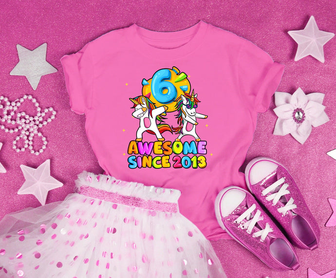 Awesome Since 2013 Cute Dabbing Unicorn Flossing Unicorn Youth or Toddler T Shirt for girls - Shirt For 6 Year Olds Birthday Party - UNI-006