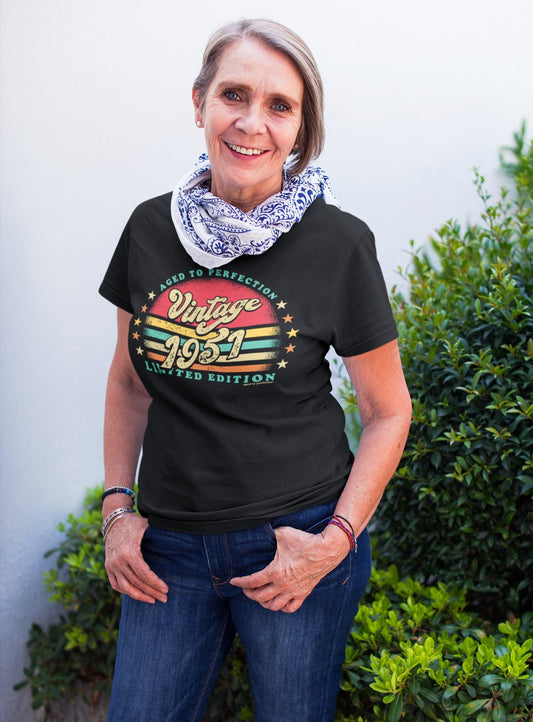 Retro 71st Birthday Shirt For Him or Her - Women born in 1951 - Vintage 1951 Aged To Perfection Limited Edition T-shirt Gift idea  SUN-1951