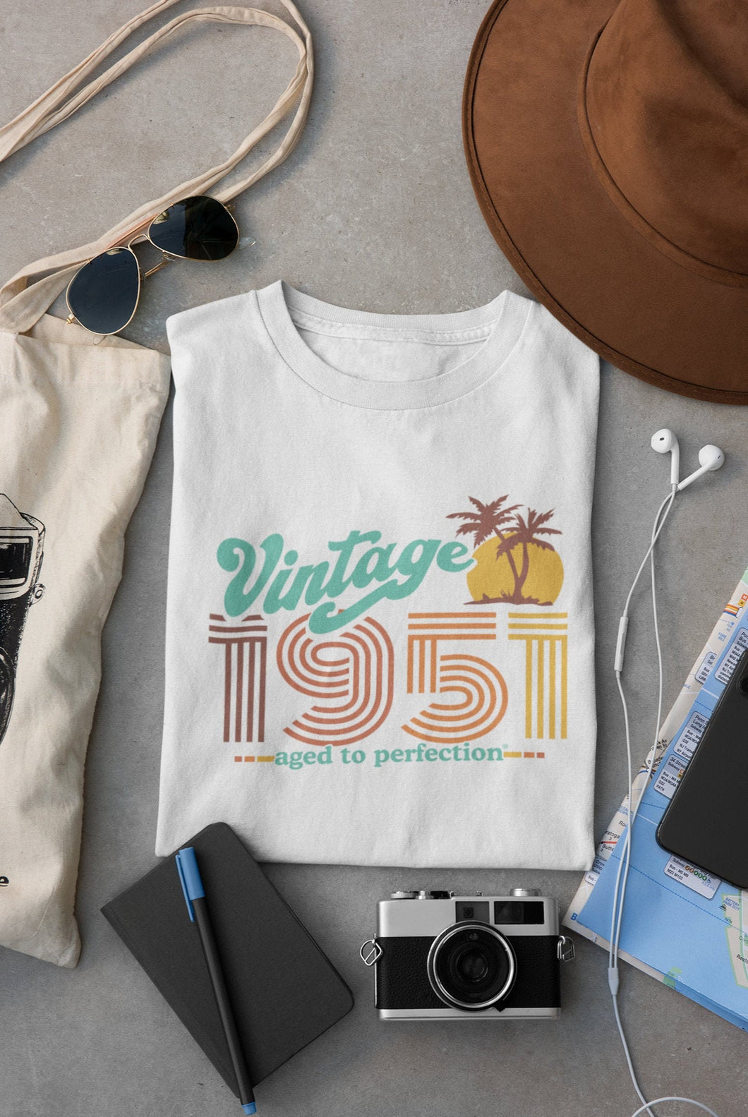 Retro Beach 70th Birthday Top For Him or Her, Women born in 1951 - Vintage 1951 shirt, Aged To Perfection, Palm Tree T-shirt Gift  PALM-1951