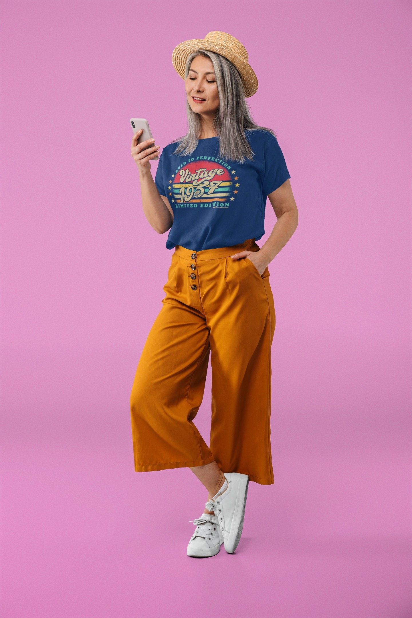 Custom Vintage 1958, Retro Sunset 65th Birthday Shirt For Her - Women born in 1957 - Aged To Perfection Limited Edition T-shirt Gift SUN-19