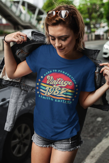 Retro Sunset 36th Birthday Shirt For Her - Women born in 1987 - Vintage 1987 Aged To Perfection Limited Edition T-shirt Gift idea  SUN-1987