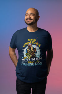 BIPOC Fishing Birthday Gift For Dad, Bass Fishing Shirt, Angler, Grandpa, Never Underestimate An Old Man Fishing Rod T-shirt Gift S-201