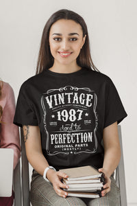 35th Birthday Gift For Men and Women - Vintage 1987 Aged To Perfection Mostly Original Parts T-shirt Gift idea. More colors available N-1987