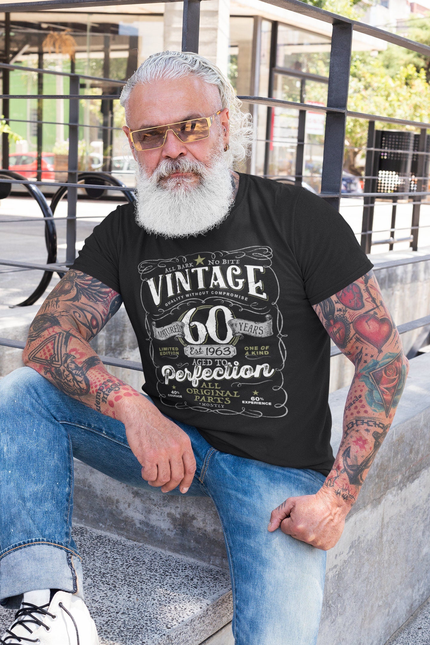 60th Birthday Gift For Men, 1963 Birthday Shirt, Vintage Aged To Perfection, Men and Women, Vintage 1963 Mostly Original Parts  V-60-1963