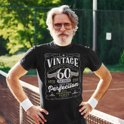 60th Birthday Gift For Men, 1963 Birthday Shirt, Vintage Aged To Perfection, Men and Women, Vintage 1963 Mostly Original Parts  V-60-1963
