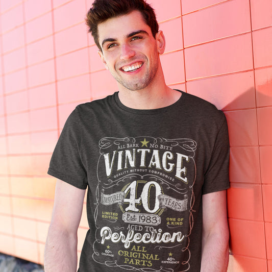 40th Birthday Shirt For Men and Women born in 1983 - Vintage Est 1983 Aged To Perfection Mostly Original Parts T-shirt Gift idea.  V-40-1983