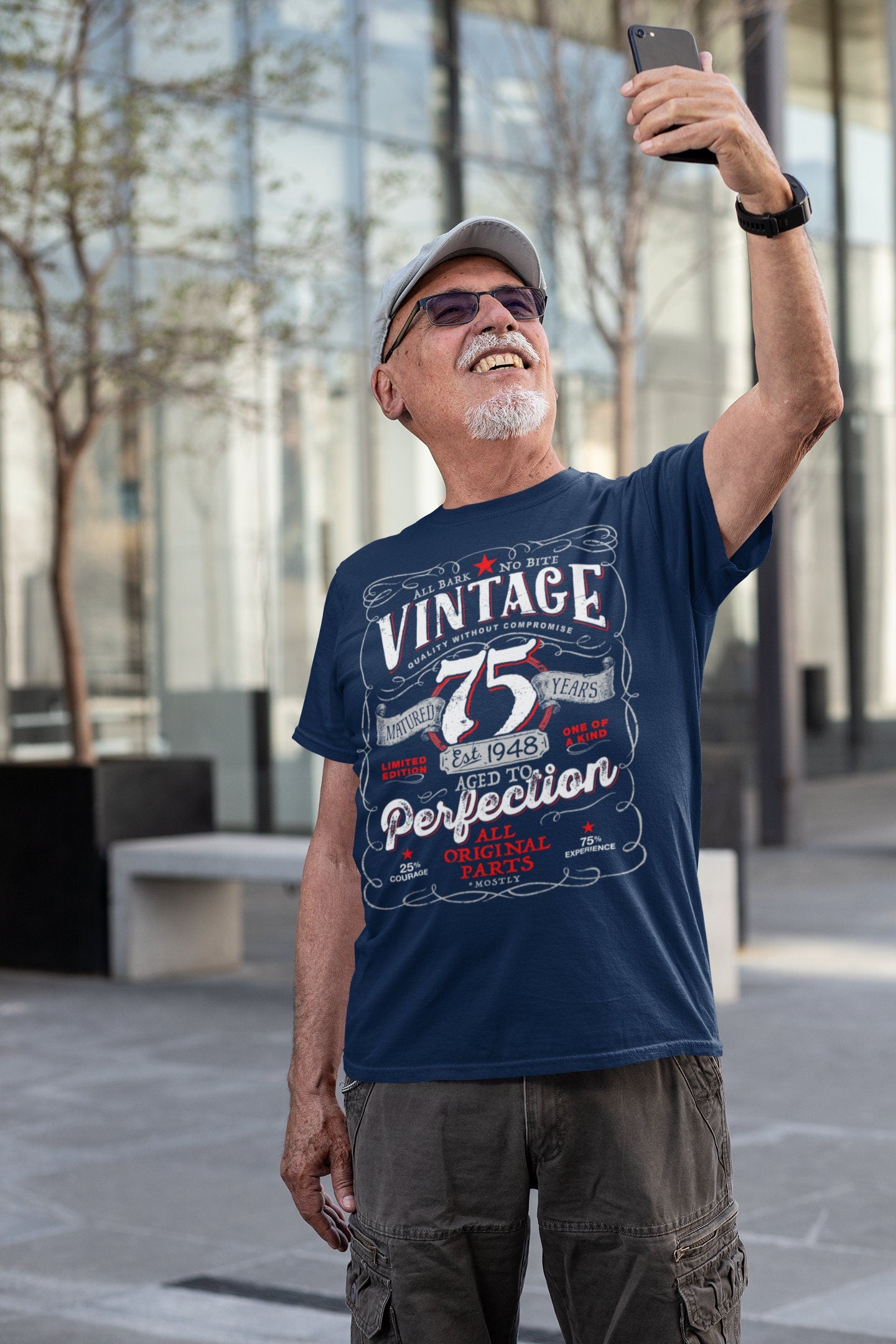 Vintage 75th Birthday T-shirt For Men - Aged To Perfection - Men and Women - Vintage 1948  Mostly Original Parts Gift idea.  V-75-1948