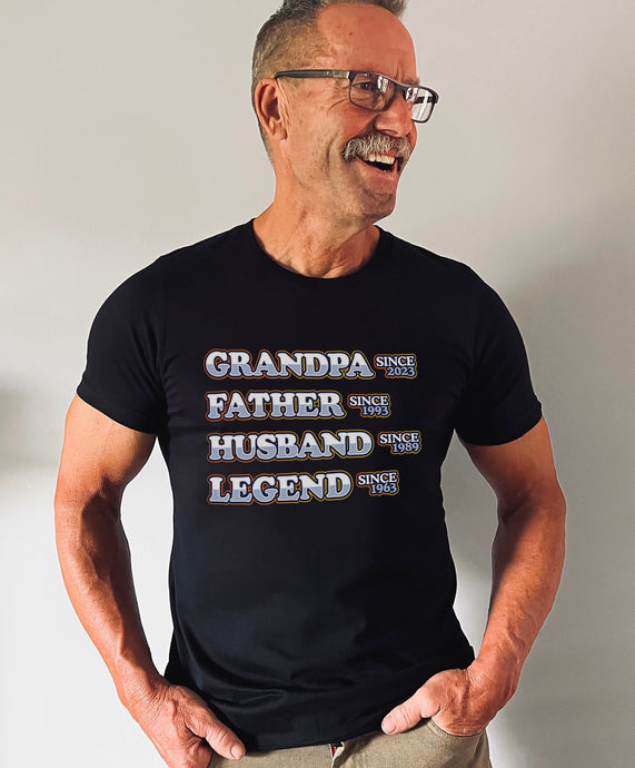 Personalized Dad Grandpa Shirt, Father's Day Shirt, Grandpa Father Husband Legend, Grandfather Custom Dates, Funny Dad Birthday Gift for Men