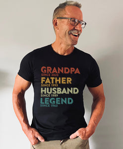 Personalized Grandpa Shirt, Father's Day Dad Shirt, Grandpa Father Husband Legend, Grandfather Custom Dates, Dad Birthday Gift for Men, 60th