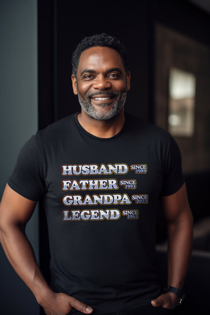 Custom 60th Birthday or Father's Day Shirt for Grandpa, Personalized Dad Shirt, Husband Father Grandpa Legend, Grandfather 50th 70th Gift v4