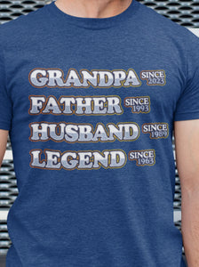 Personalized Dad Grandpa Shirt, Father's Day Shirt, Grandpa Father Husband Legend, Grandfather Custom Dates, Funny Dad Birthday Gift for Men