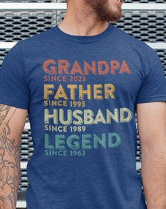 Personalized Grandpa Shirt, Father's Day Dad Shirt, Grandpa Father Husband Legend, Grandfather Custom Dates, Dad Birthday Gift for Men, 60th