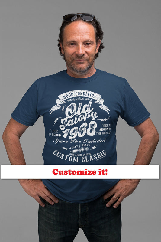 Old Jalopy 55th Birthday Shirt for Men, Funny Mechanic Birthday 1968 t-shirt, Car Birthday for Guys, Not Old I'm Classic, Fathers Day Dad OJ