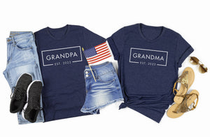 Grandpa and Grandma Est. 2023 Shirts, Gift for Grandparents, Baby Announcement Tee, Matching Family T-Shirts, Grandparents Couple S-215