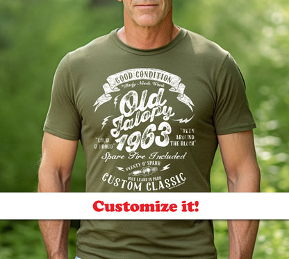 Old Jalopy 60th Birthday Shirt for Men, Funny Mechanic Birthday 1963 t-shirt, Car Birthday for Guys, Not Old I'm Classic, Fathers Day Dad OJ
