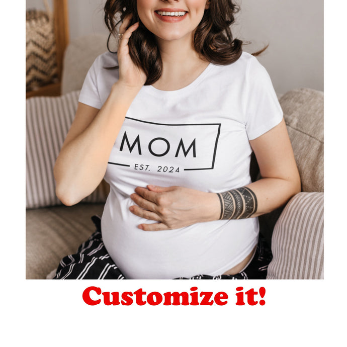 Custom Mom Est 2024 T-Shirt, ANY YEAR Mom Est 2023 Shirt, Shirt For New Mother, Mothers Day Gifts, Birthday For Mom, New Baby Tee ME-2024