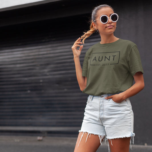 Custom Aunt Est 2024 T-Shirt, ANY YEAR Aunt Est 2023 Shirt, Shirt For New Aunt, Birthday Gifts, Custom Family Shirts, New Aunt Tee 2024